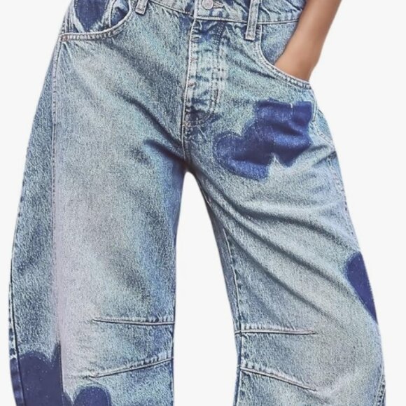 LifeShe Women Wide Leg Baggy Jeans Low Waist Heart Barrel Loose Denim Pants Jean - Picture 1 of 16